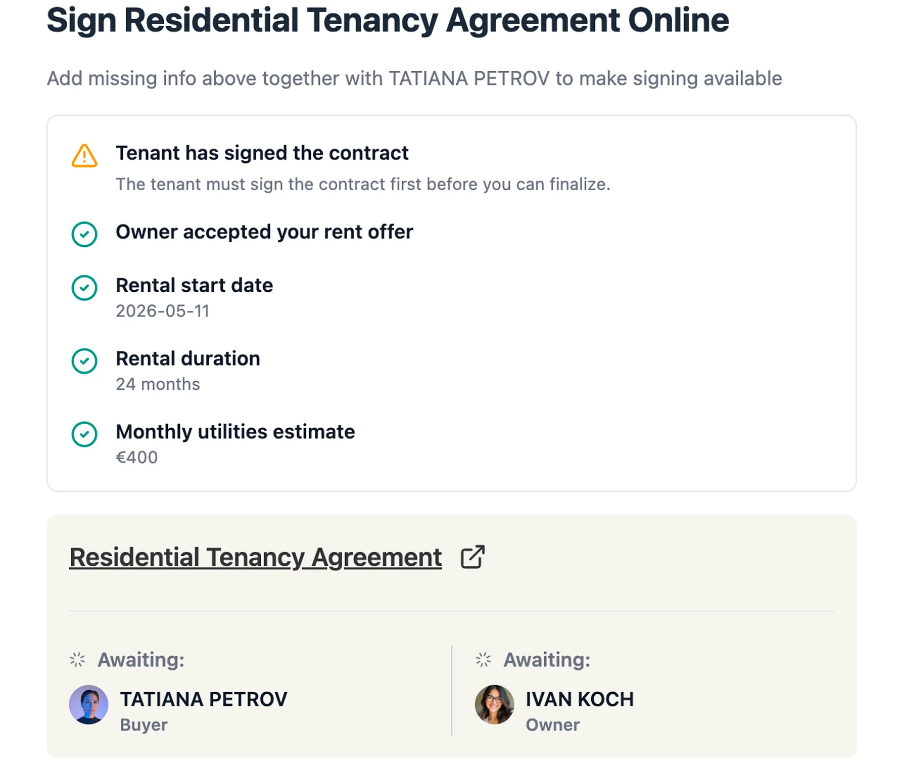 Rent contract signing preview